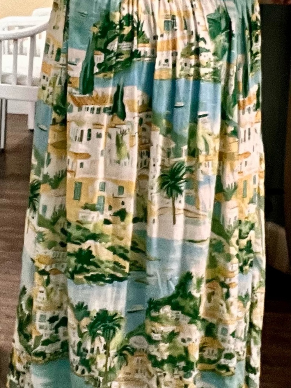 Mediterranean Print Cotton Curtain Panel in Turquoise and Yellow - Unbranded - Picture 3 of 4
